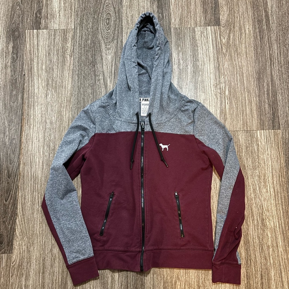 Victoria's Secret PINK Maroon and Gray Zip Hoodie